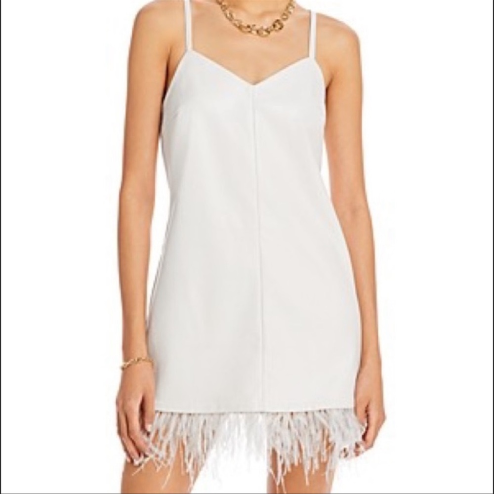 Aqua brand bridal vegan leather dress with feather trim
